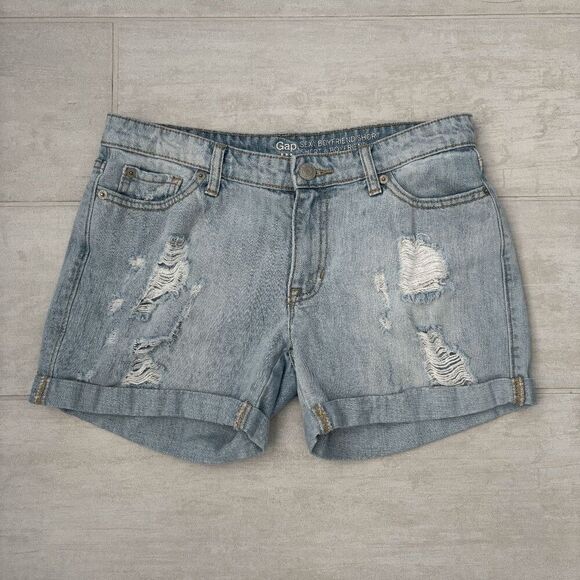 Gap Sexy Boyfriend Short Denim Ripped Light Wash Button Fly Pockets Mid-rise 2 - Picture 1 of 7